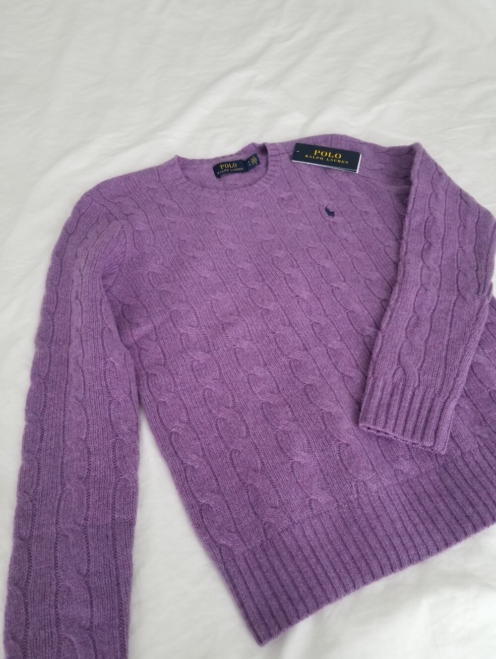 Polo Ralph Lauren Lavender Cable Knit Wool Crewneck Sweater